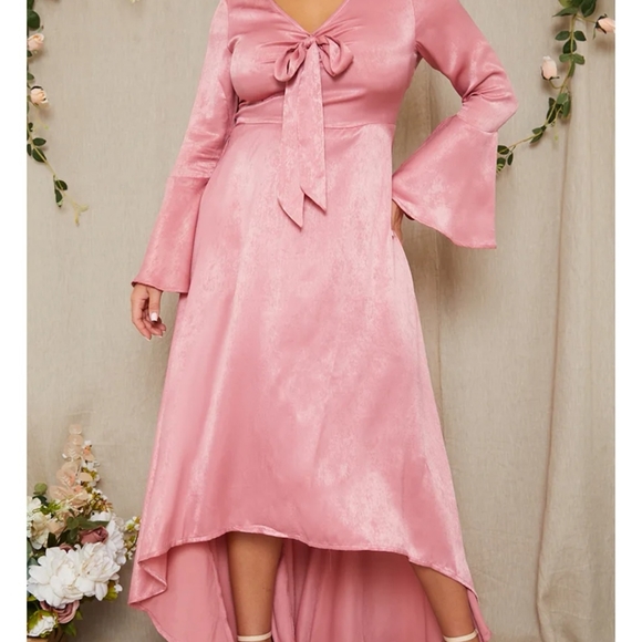 Stacy Solomon Pink Recycled Tie Front Dipped Hem Maxi Dress BNWT - Picture 12 of 13